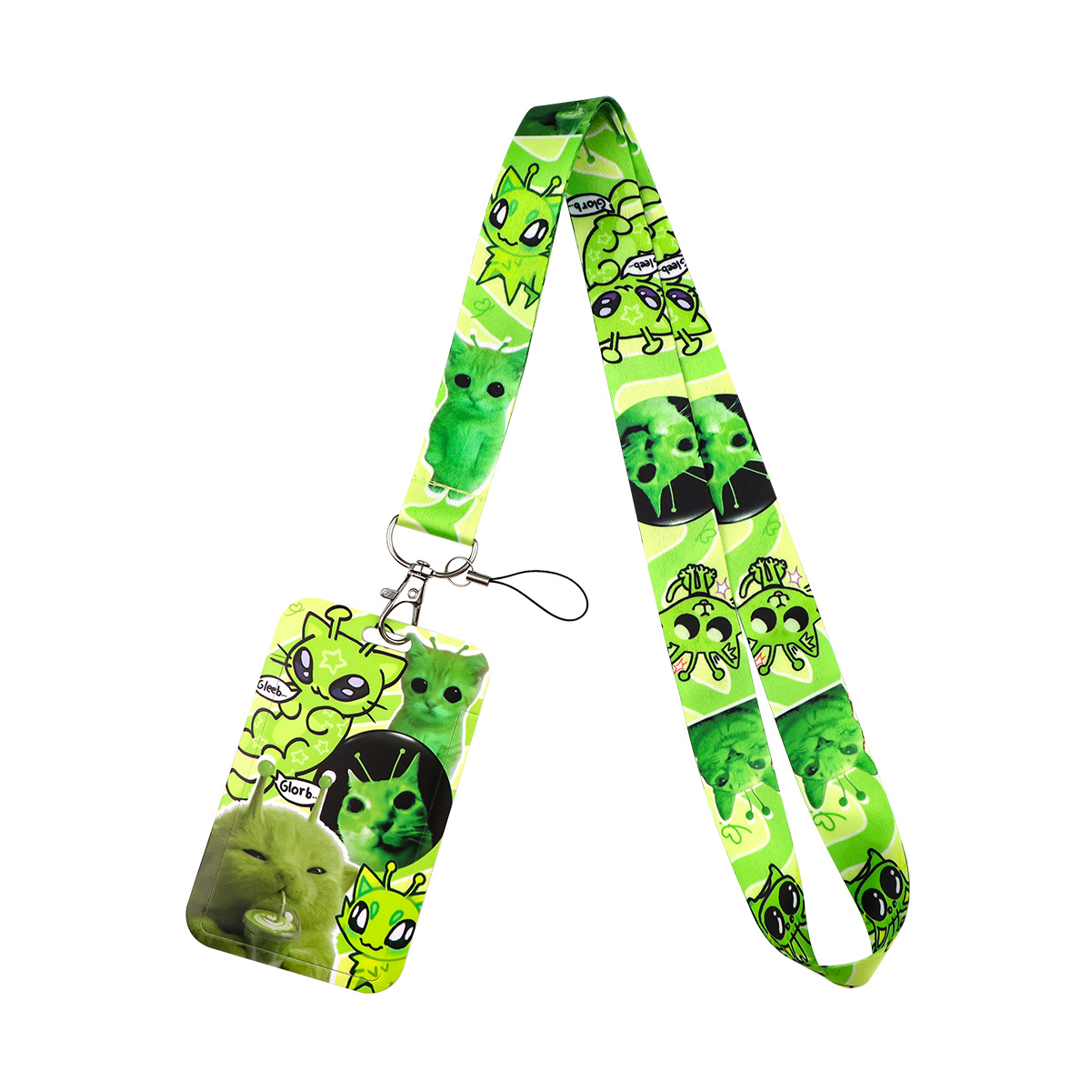 TEMU 2d 1pc Dmlsky Cat Meme Lanyard With Id Card Holder & Badge Cover - Neon Green Kitty Collage Print Neck Strap Suitable For, Office, Bus Holder,