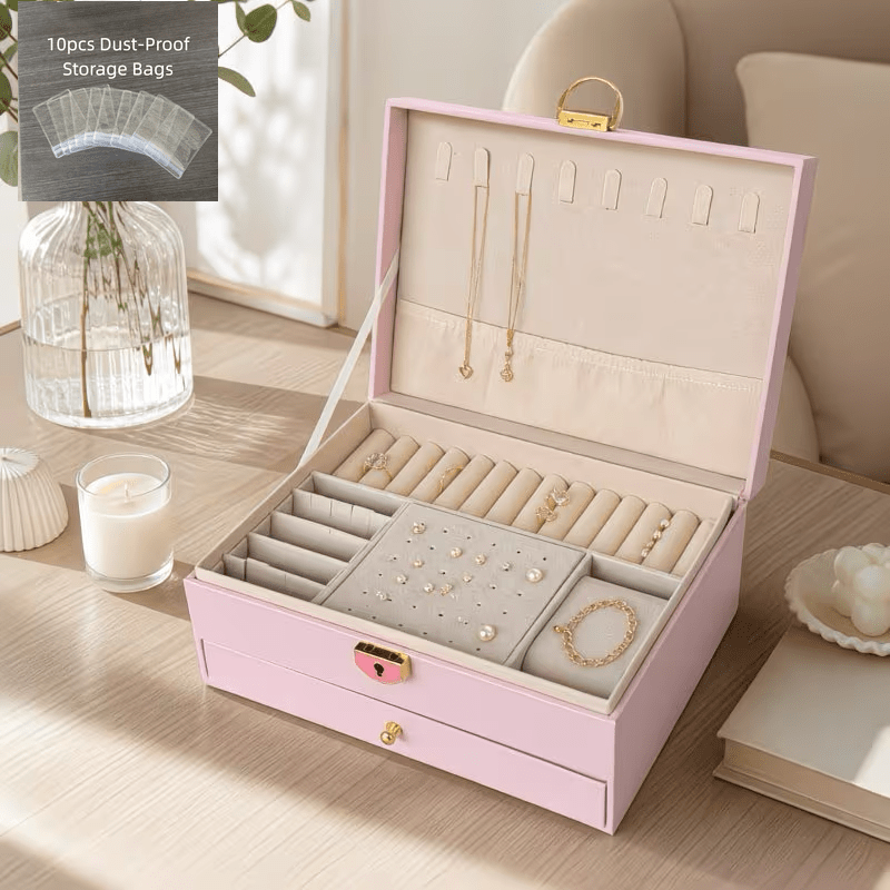 Large Capacity Lockable Jewelry Box, Multi-Drawer Jewelry Box, Multi-Functional Jewelry Display Case, Jewelry Storage Box, Ring Necklace Bracelet Organizer, Gift for Women, Holiday Gift, Back-to-School Gift, Opening School Season Gift