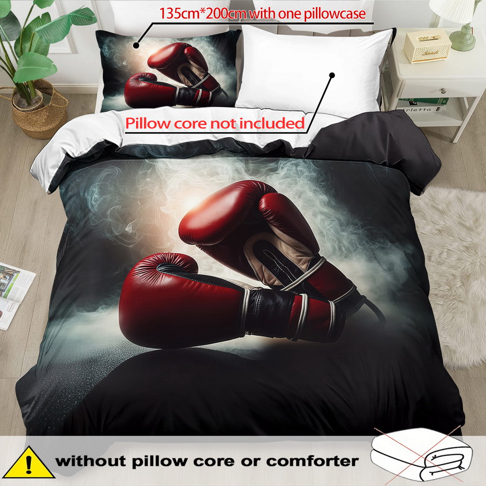 E-shop Bettbezug-Set mit Boxmotiv – 2/3-teilig, weich, bequem atmungsaktiv, Bettwäsche mit Boxhandschuh-Musterdruck, Bettbezug-Set mit Boxsport-Druck,