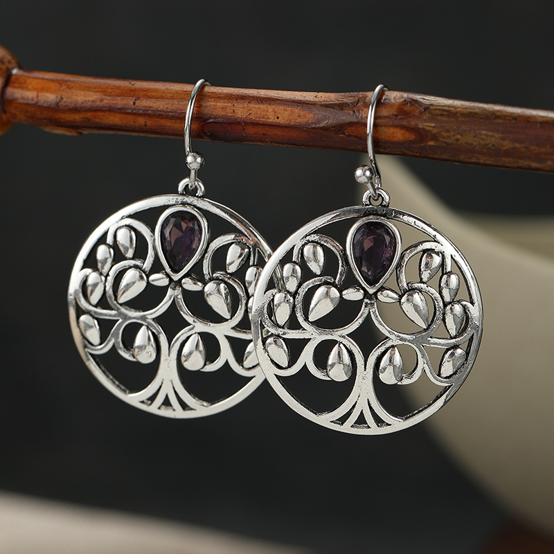 TEMU Boucles d'oreilles pendantes pour femme, bohèmes, élégantes, faites à , avec pendentif creux sculpté de branche d'arbre et synthétique - Plaqué