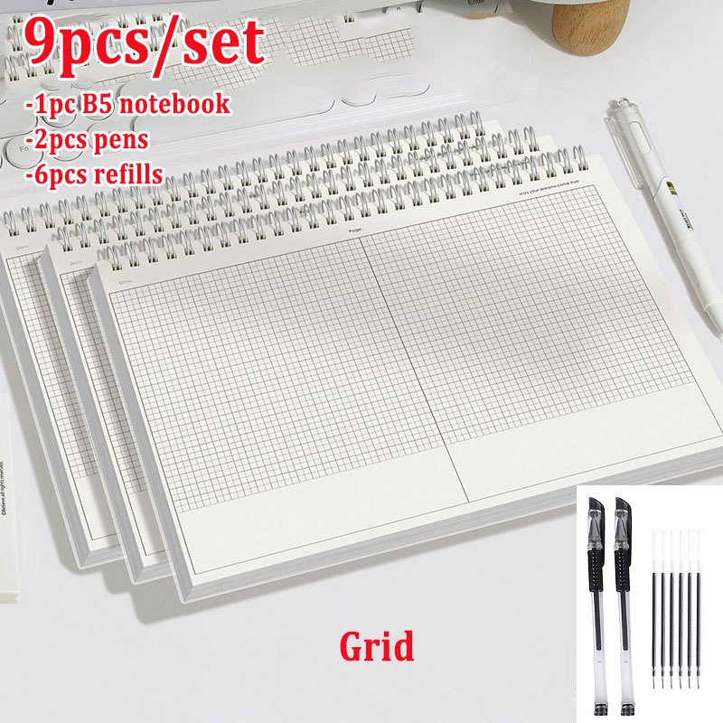 TEMU 1 B5 Size Spiral Notebook + 2 Pens + 6 Refills - Thickened Paper With Index Pages, Matte Cover, Ruled Paper, Ideal For University Exam Prep,