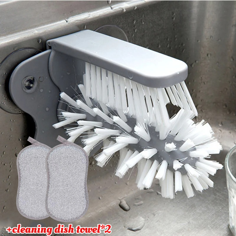 Image of 3pcs Set (1pc Cup Scrubber And 2pcs Cleaning Cloths) - Glass Cleaner Brush Sink Kitchen Additions 2-in- Mug Wine Suction Cup Cleaning Brushes Gadgets