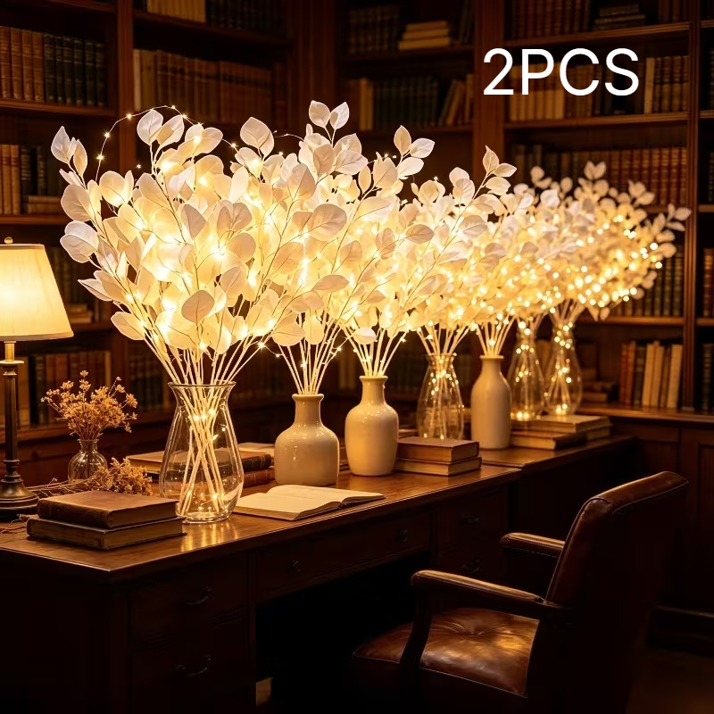 TEMU Lot de 2 guirlandes lumineuses à 20 LED de branche avec feuilles de pommier, bande lumineuse LED artificielle d'arbre avec feuilles simulées,