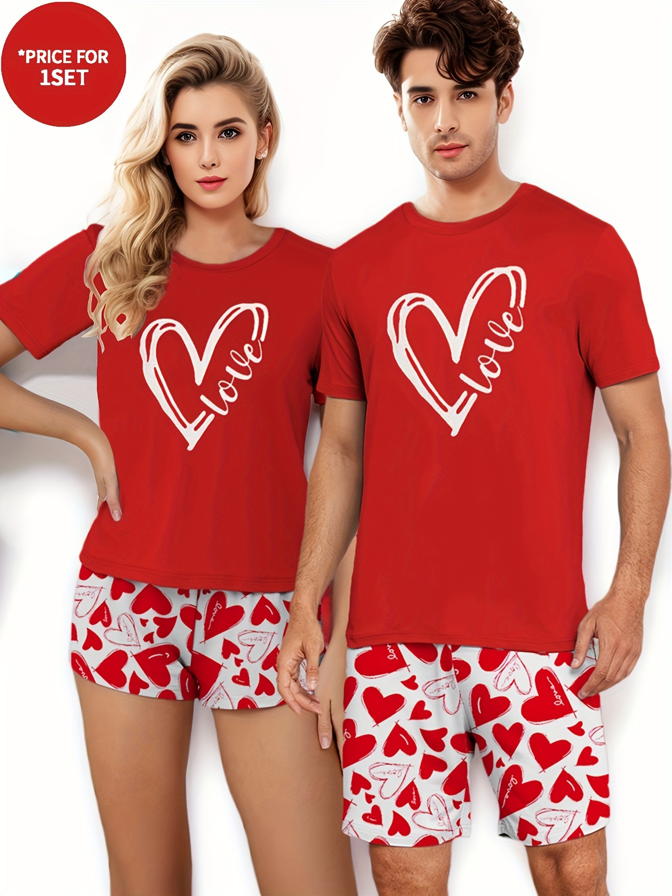 Couple Style Letter Print, Women Short Sleeve Or Men Short Sleeve Loungewear, Round Neck Short Sleeve Suitable for Both Men And Women(Top Solely)