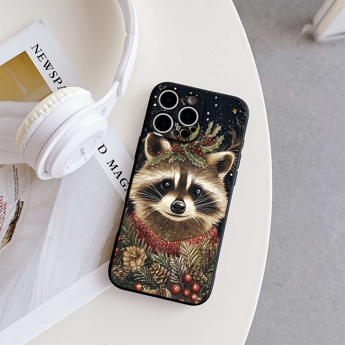 phone case merry christmas raccoon cute