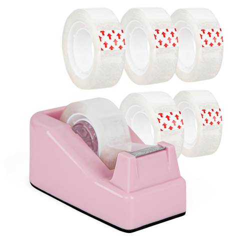 purple desktop tape dispenser with weighted base 6 rolls of transparent tape 0 71 inch inch