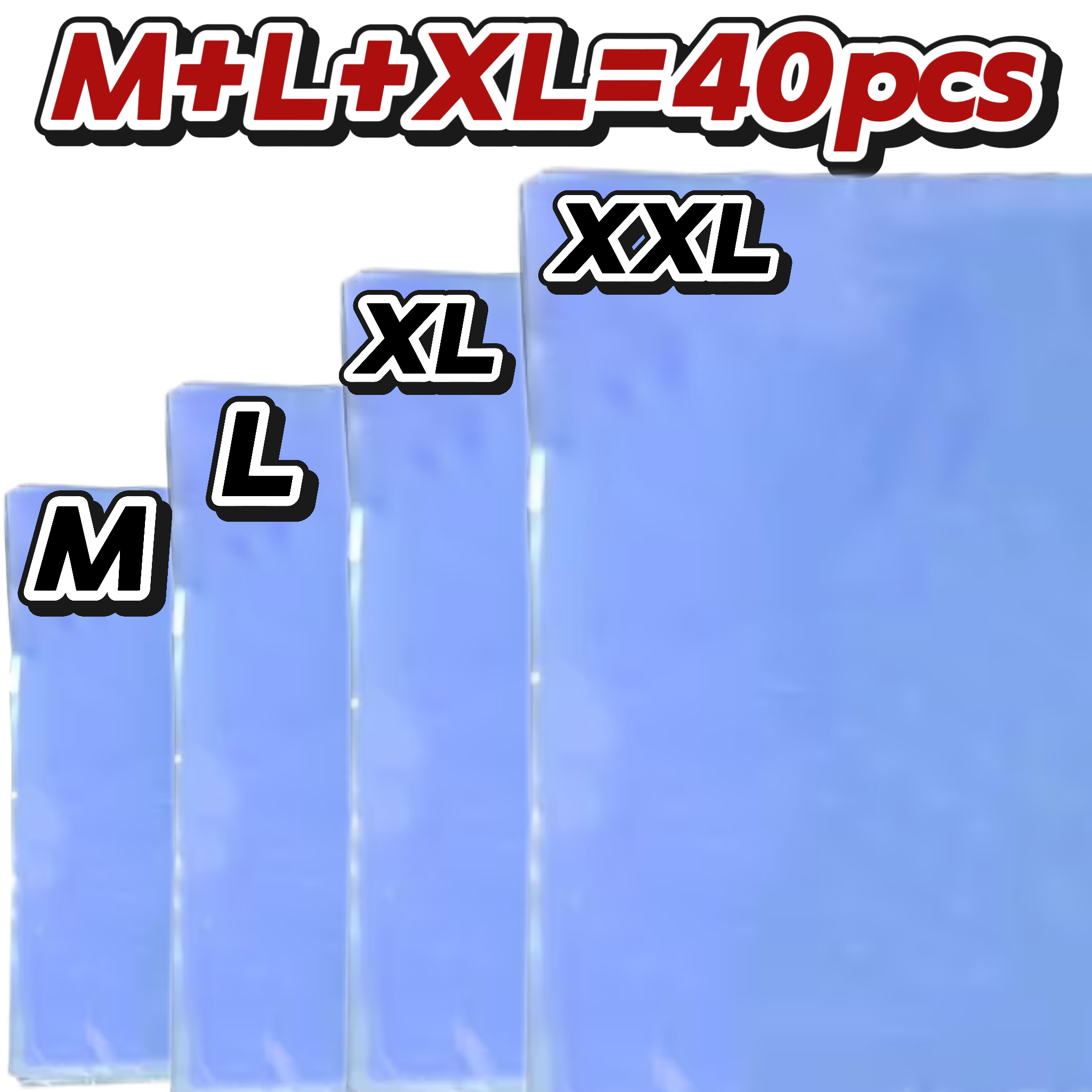 E-shop 40 Stück transparente PVC-Schrumpfbeutel, staubdicht, feuchtigkeitsgeschützt oxidationsgeschützt, M+L+XL+XXL Kombi, extra große