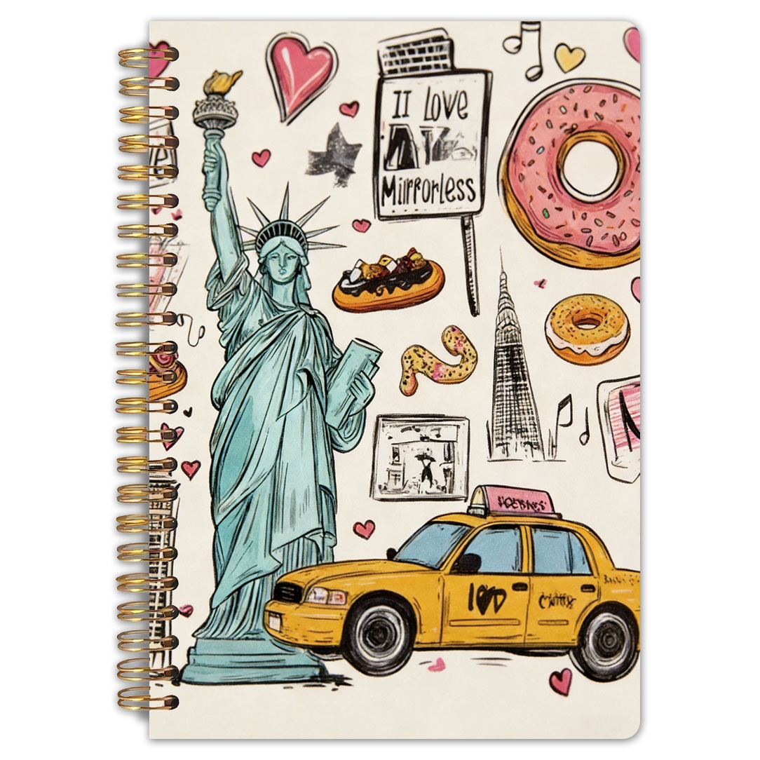 TEMU 1pc City Doodle Theme Spiral Notebook | 5.5x8.3 Inches, High Quality Inner Pages, Nyc Travel Journal, Vacation Gift, , Durable Binding, Lined