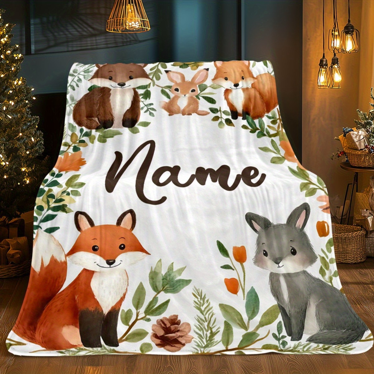 TEMU 1 couverture personnalisée avec nom et motif de renard - un plaid en flanelle léger idéal pour le canapé, l'extérieur, le camping, , , la chaise