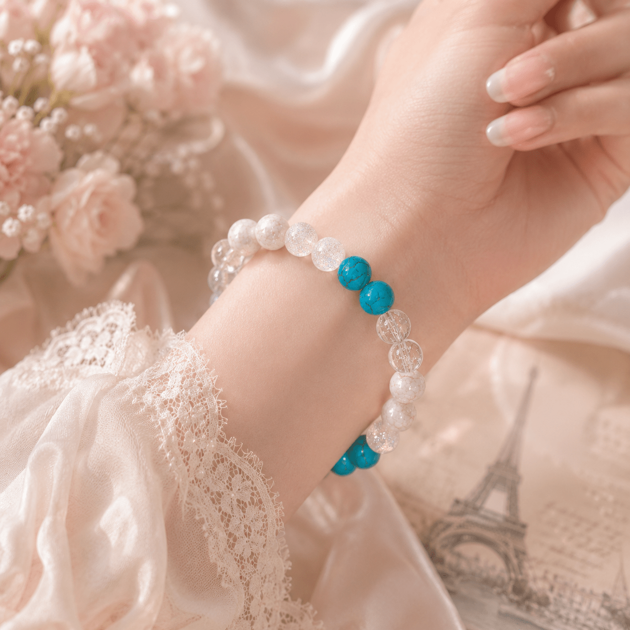 Lucky Natural Stone Beaded Bracelet with Blue-Green Turquoise
