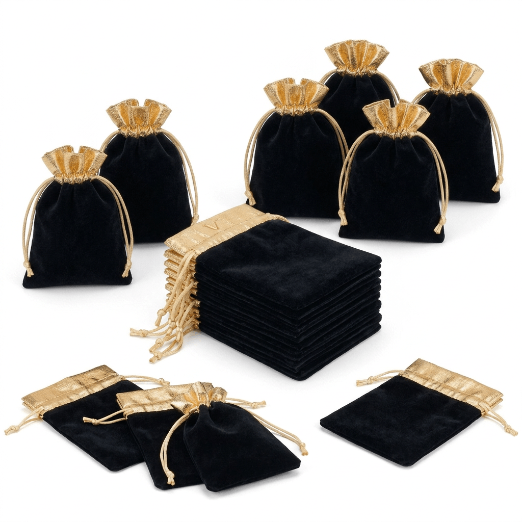 TEMU 24 stuks Elegante Fluwelen Trekkoord Zakjes Sieradenzakjes met Luxe Gouden Metallic Rand Zachte Fluwelen Cadeauzakjes voor Huwelijksbedankjes