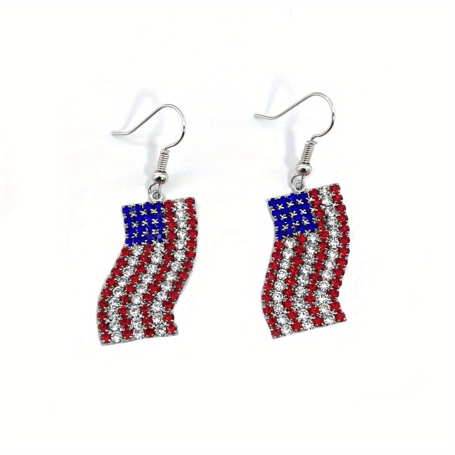 TEMU 2pcs Women's Large Statement American Flag Earrings - Dangle Hoops, Patriotic Jewelry For , Christmas, , Casual Attire - Elegant Retro Statement