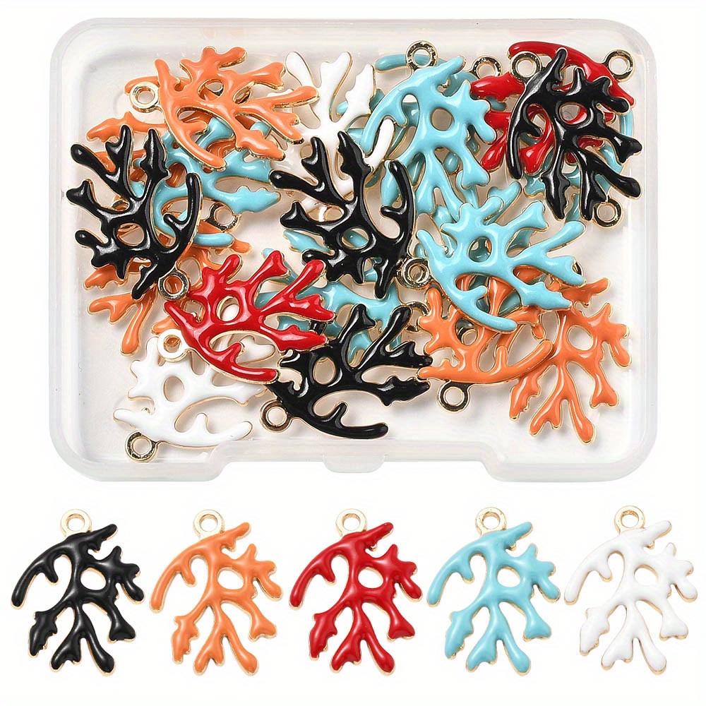 TEMU 20 pièces Pendentifs en Alliage Émaillé, Charmes Branche, Rack, Cadmium & Nickel & Plomb, Couleurs Assorties, 21.5x15.5x1.5mm, Trou : 1.6mm