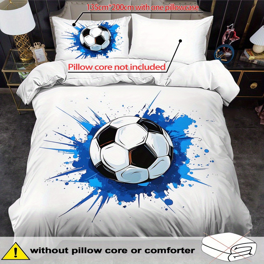 TEMU Juego de nórdica con temática de fútbol - 2/3 piezas, , y transpirable, ropa de cama con estampado de deportivo, juego de nórdica con estampado