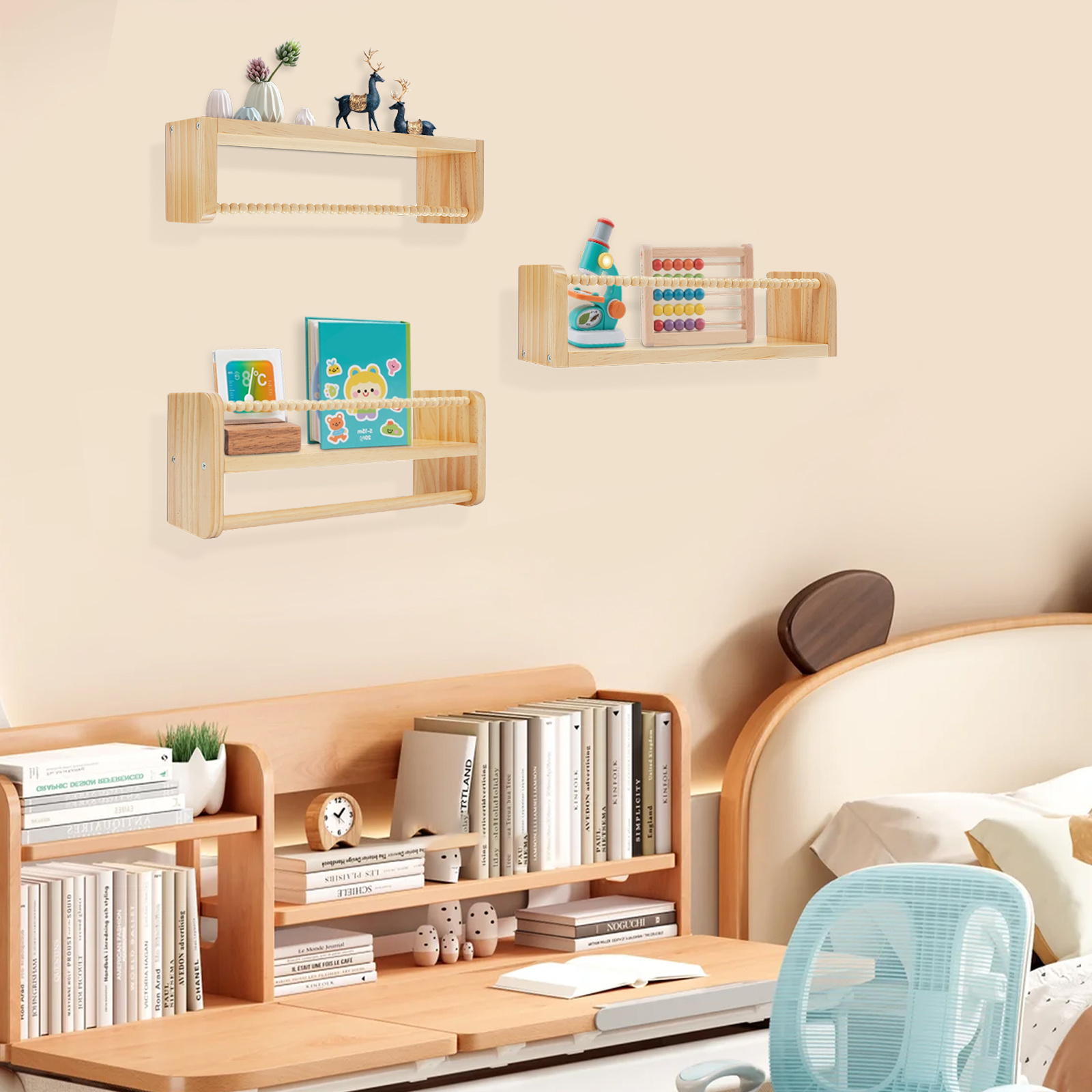 3pcs Set Wooden Bookcase | Wall-mounted Storage Shelves, Contemporary Style, Unassembled, Ideal For Living Room And Bathroom, Floating Shelves