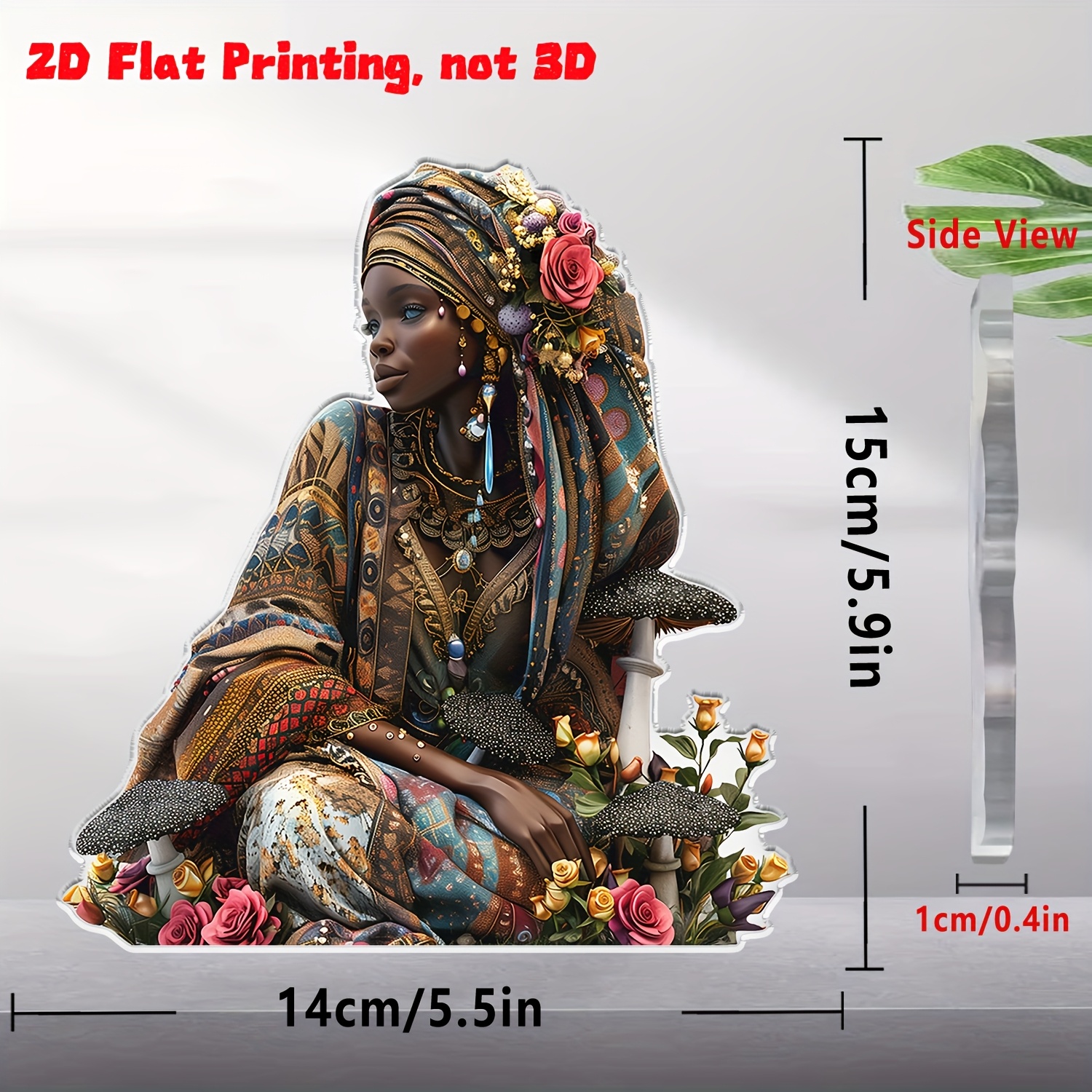 TEMU Statue de table femme africaine 2D plate, 1 pièce - Figurine bohème perlée avec coiffe, décoration en acrylique , les fêtes, , cadeau idéal pour