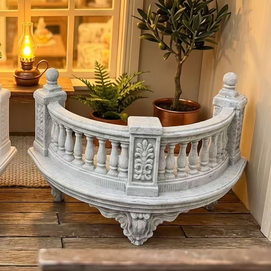 TEMU Espositore da balcone in miniatura vintage con curva - per accessori per case delle bambole, di mini balcone per diorama di case delle bambole,