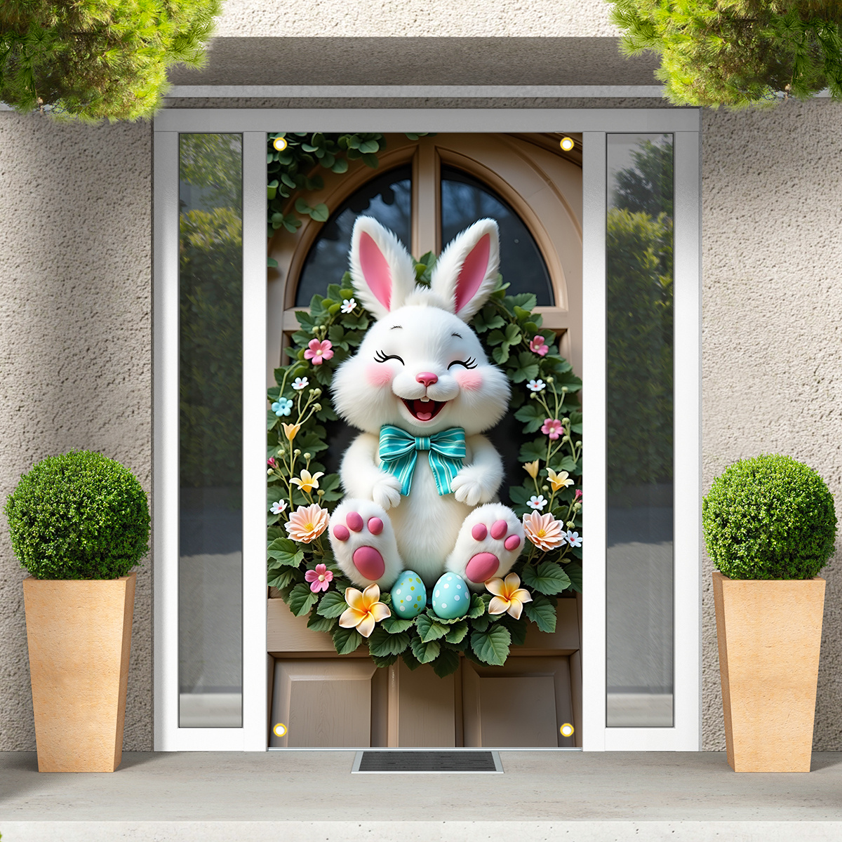 

2d Door Banner, Easter Bunny Door Banner With & Pastel Eggs - Polyester, No Power Needed, Indoor/outdoor Holiday Decor, Rabbit, Wreath, Party Supplies Decorations