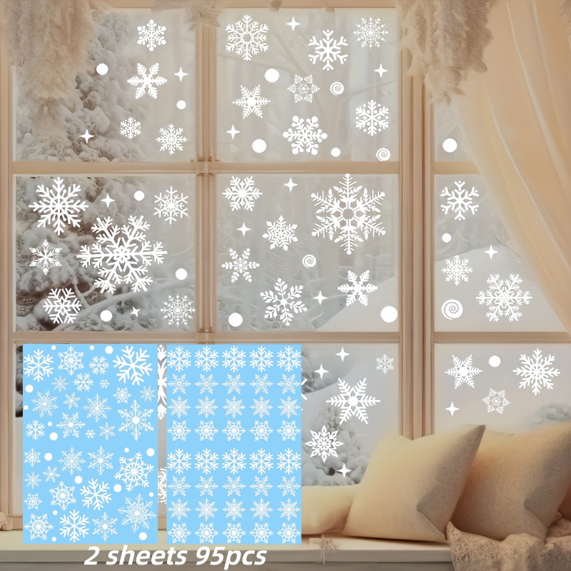 TEMU 95pcs Snowflake Window Clings, Featuring A Of Different Snowflake Patterns. Removable Static Cling Decals Are Ideal For New Year And Christmas