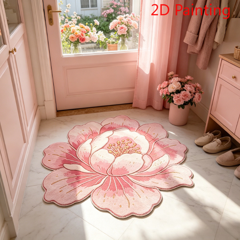 TEMU Luxury Plush Carpet Suitable For Bedroom/living Room/bathroom - Pink Peony Irregular Shaped Rug, Thick Pile Machine Washable Soft With Non-slip