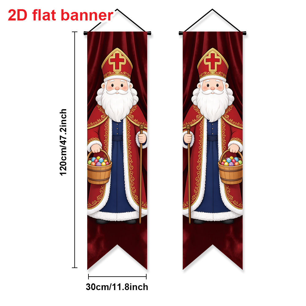 TEMU 2D Plat - 2D Platte Banner 2 stuks Nicolaas Hangende Banner Cartoon Nicolaas Vlag Nicolaas Dag Kerst Religieuze Huis Muur Decoratie 47.2X11.8