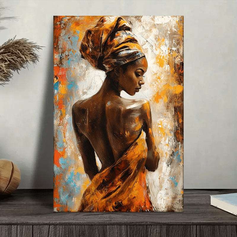 1pc african woman back portrait canvas wall art elegant brown light beige female figure painting contemporary classic art   vibrant warm tones wrapped canvas frame ready to hang for living room bedroom office hallway decor african decor bedroom artwork artistic painting durable artwork decorative painting interior designers home decoration      