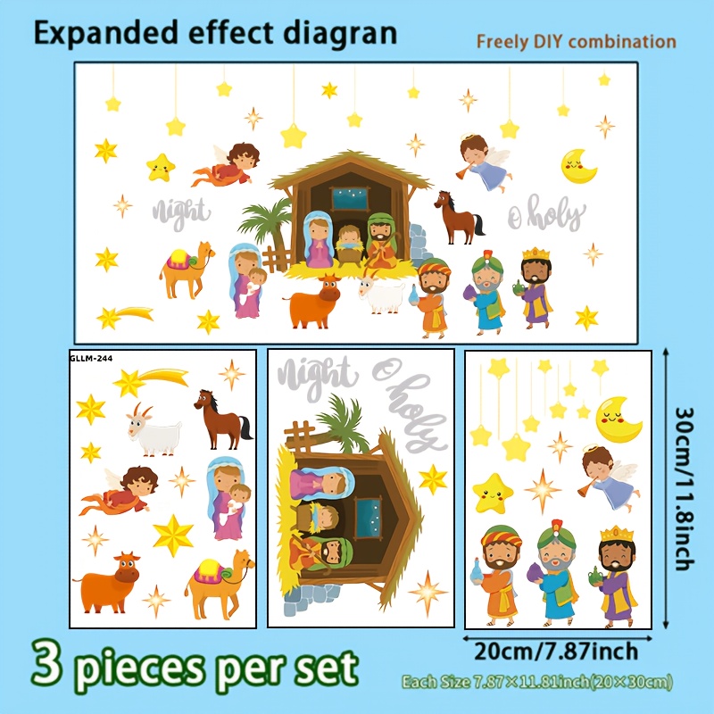 TEMU Juego de 3 calcomanías de 3 piezas para ventana y pared con temática de navideño, con diseño impreso de un , , ángeles, , , , caballos, ,