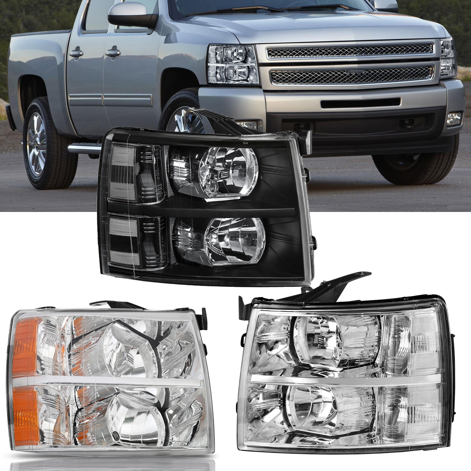 

Headlight Plastic Housing + Lens(no Bulbs) For For Silveryado 2007-2013 Headlights White Cover + Black Frame + White Sheet (left Light+) Without Bulb Harness