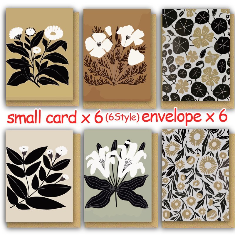 TEMU 6-pack Artistic Paper Cards With Envelopes - Blank Inside For Birthdays, Thank You, Encouragement - Spring & New Year Greetings - No Feathers,