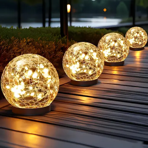 4pcs solar powered cracked glass outdoor lights garden pathway lights with ground stakes 2 hour charge 6 8 hour use ideal for valentines day wedding decor patio lawn walkway gift outdoor lights
