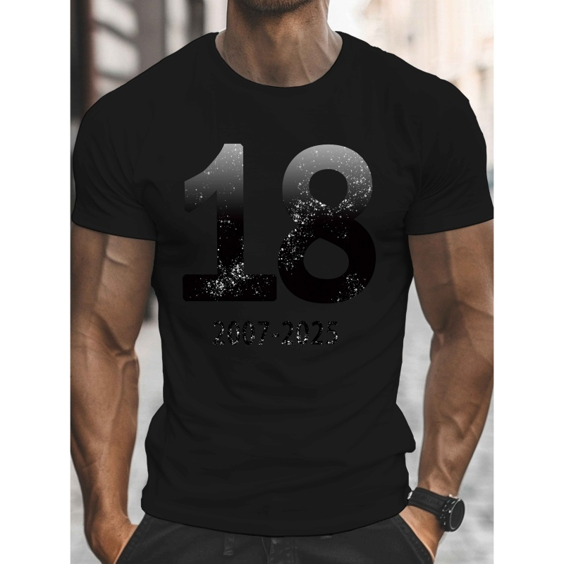 

Men's 18th Birthday Graphic Tee - Casual Crew Neck Short Sleeve T-shirt, Lightweight Summer Top With "18" Print, Comfortable Polyester For Casual Attire, Tshirt | Fashion Tee | Lightweight Fabric