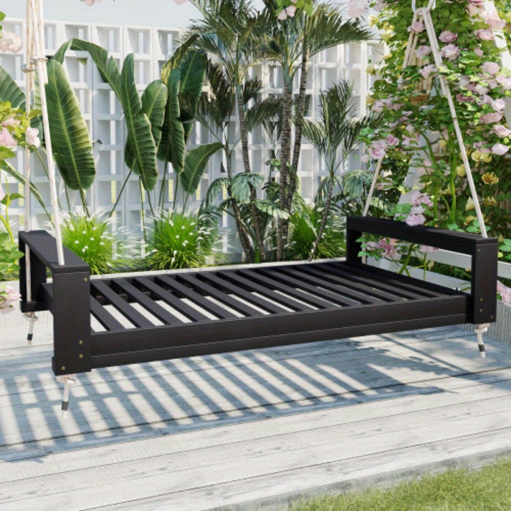 Garden seating. Swing chair. Double-sized porch swing bed seating set with hemp rope swing frame, suitable for gardens and backyards. Minimalist rustic style, ideal for courtyards and gardens. Mattress sold separately.