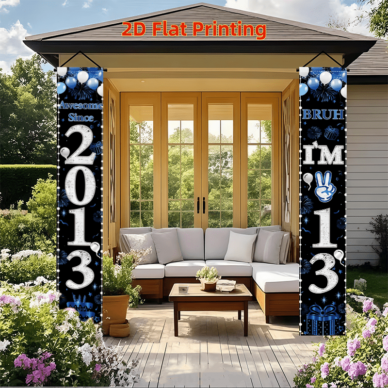 TEMU 2d Flat, 2d Flat A Pair Blue Great . Happy 13th Birthday! Hanging Porch Banner For Men And Women. Suitable For Indoor, Outdoor, Courtyard, Lawn