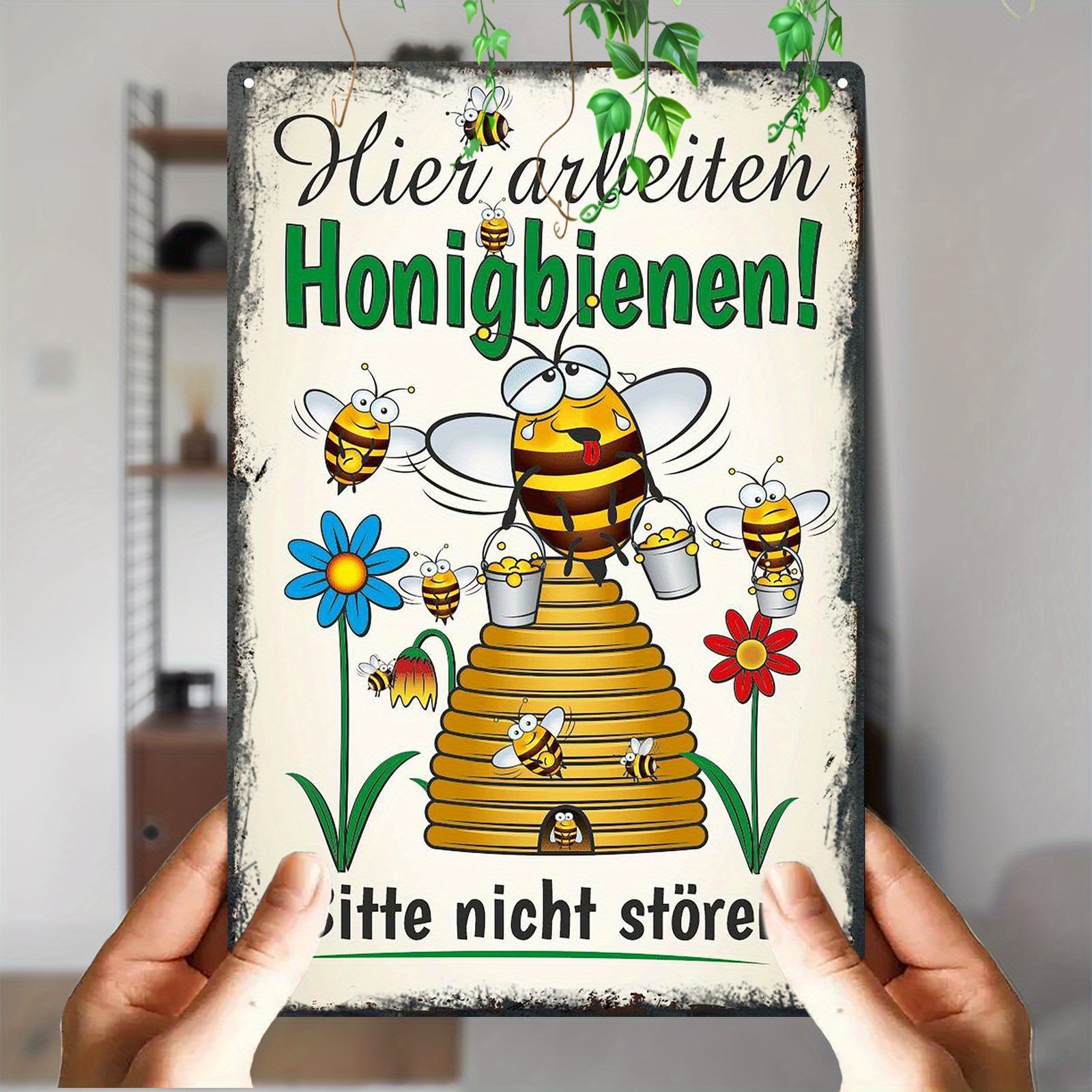 E-shop 2D Flach, 1 Stück Bienen-Thema " arbeiten Honigbienen! Nicht stören" Aluminium Wandtafel - Deutsches Schilddesign, Rustikale Bienen-Dekoration