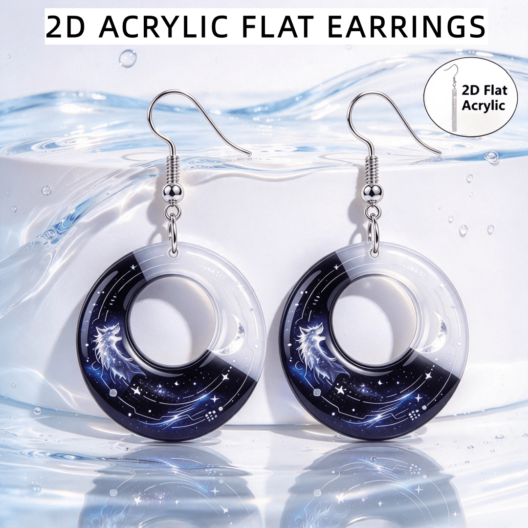 Gothic Wolf & Crescent Moon Earrings, Lightweight Dangle