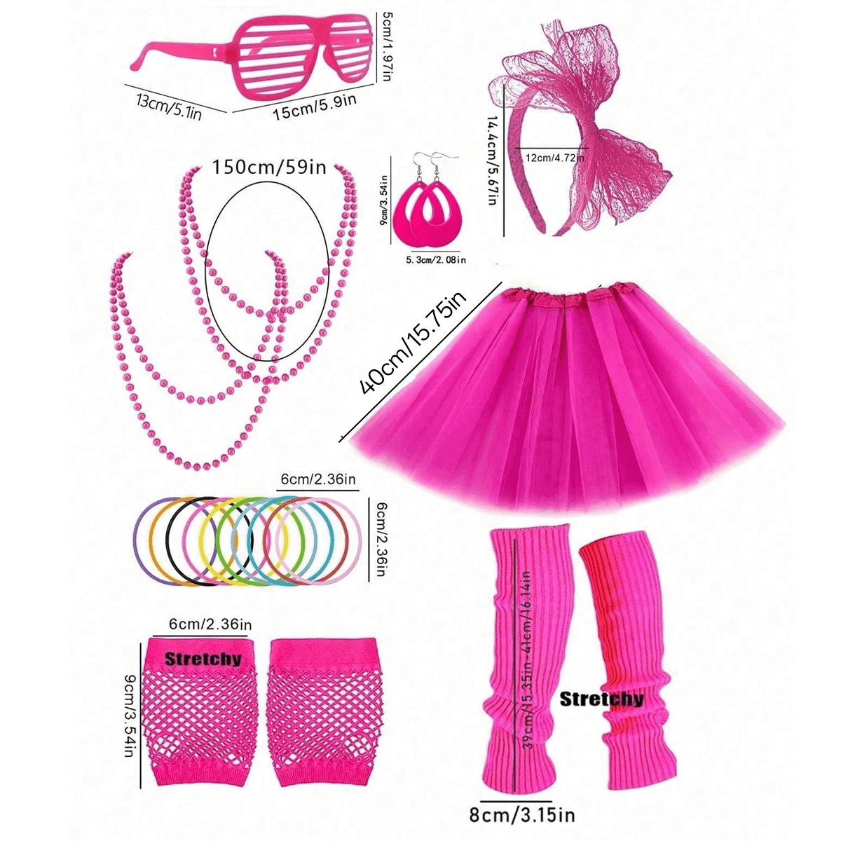 TEMU 1980s Retro Costume Set 8pcs - Tutu Skirt, Fishnet Gloves And Additions - Perfect For 80s Themed Parties, Halloween, And ! Makeup Style Clothing