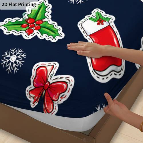 2d flat printing 3pcs merry christmas winter decor fitted sheet three piece set 1 x fitted sheet 2 x pillowcases snowman holly candy cane bedding mattress protector soft breathable