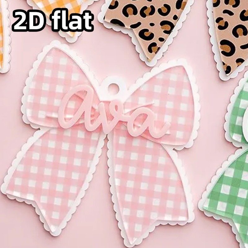 Customized Acrylic Letter Name Keychain, Personalized Checkered Cloth Scallop Bow Acrylic Keychain, Backpack Name Label, Holiday Gift Customization, Personalized Gift