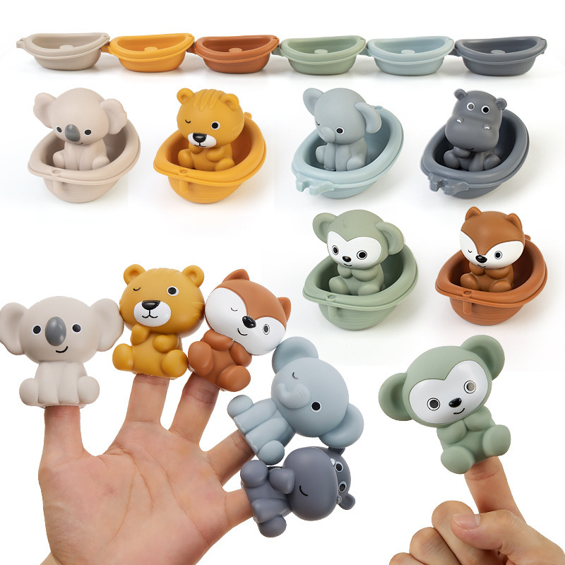 3pcs Kids' Floating Boat Toys Stackable ABS Plastic Animal Designs
