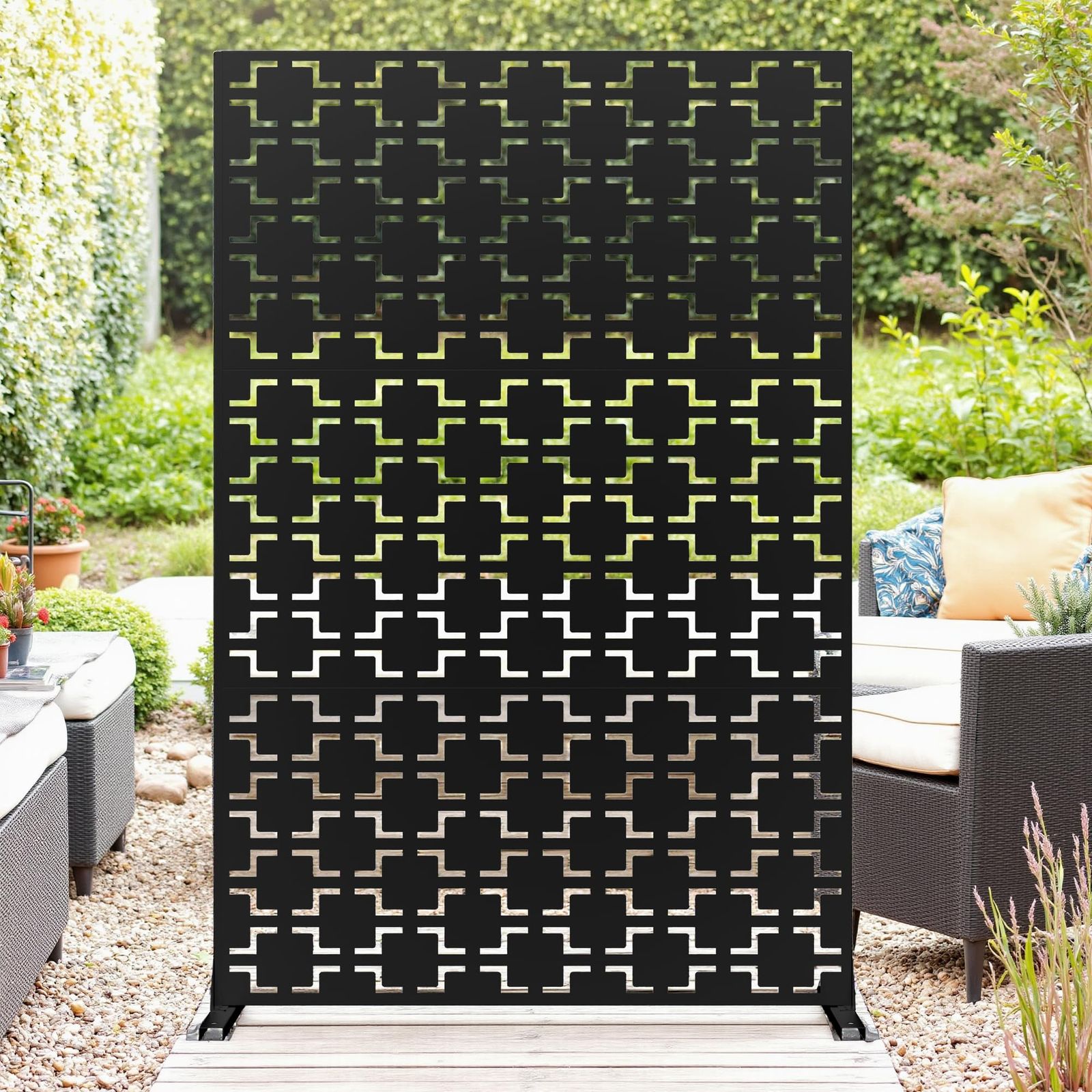 Metal Garden Privacy Screen With Stand | Freestanding Outdoor Divider Panel For Pool, Balcony, Patio, 120x183cm - Decorative And Durable, Galvanized Steel Material