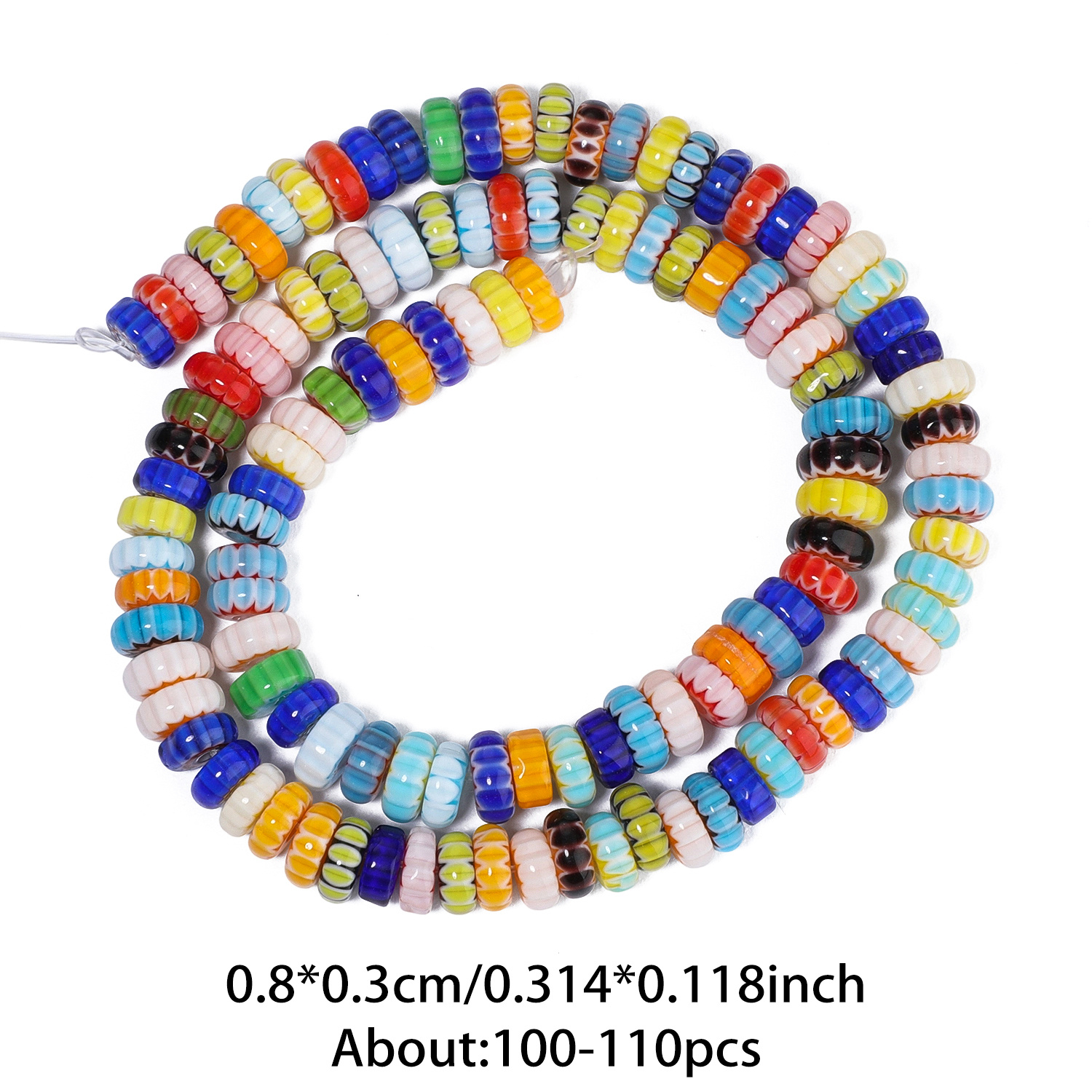 TEMU Perles de verre lampwork du Népal 3x8mm pour la fabrication de bijoux - Perles abaque rondes plates multicolores avec base et découpées pour