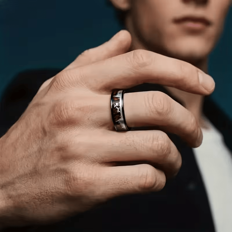 A Stylish 8Mm Tungsten Ring for Men, Featuring a Deer Design, Ideal As a Promise Ring for Wildlife Lovers. This Deer Silhouette Ring Makes a Great Gift for Christmas, Valentine'S Day, Boyfriends, Or Husbands