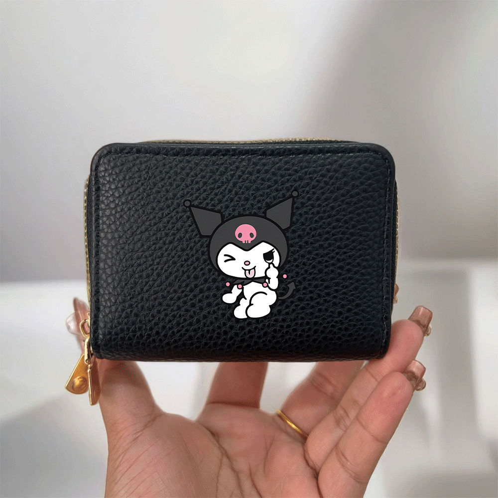 

1pc Sanrio Kuromi Mini Wallet For Women, Leather, Minimalist Style, Closure, Polyester Lined, With Zip Pocket - Fashionable Multifunctional Bag