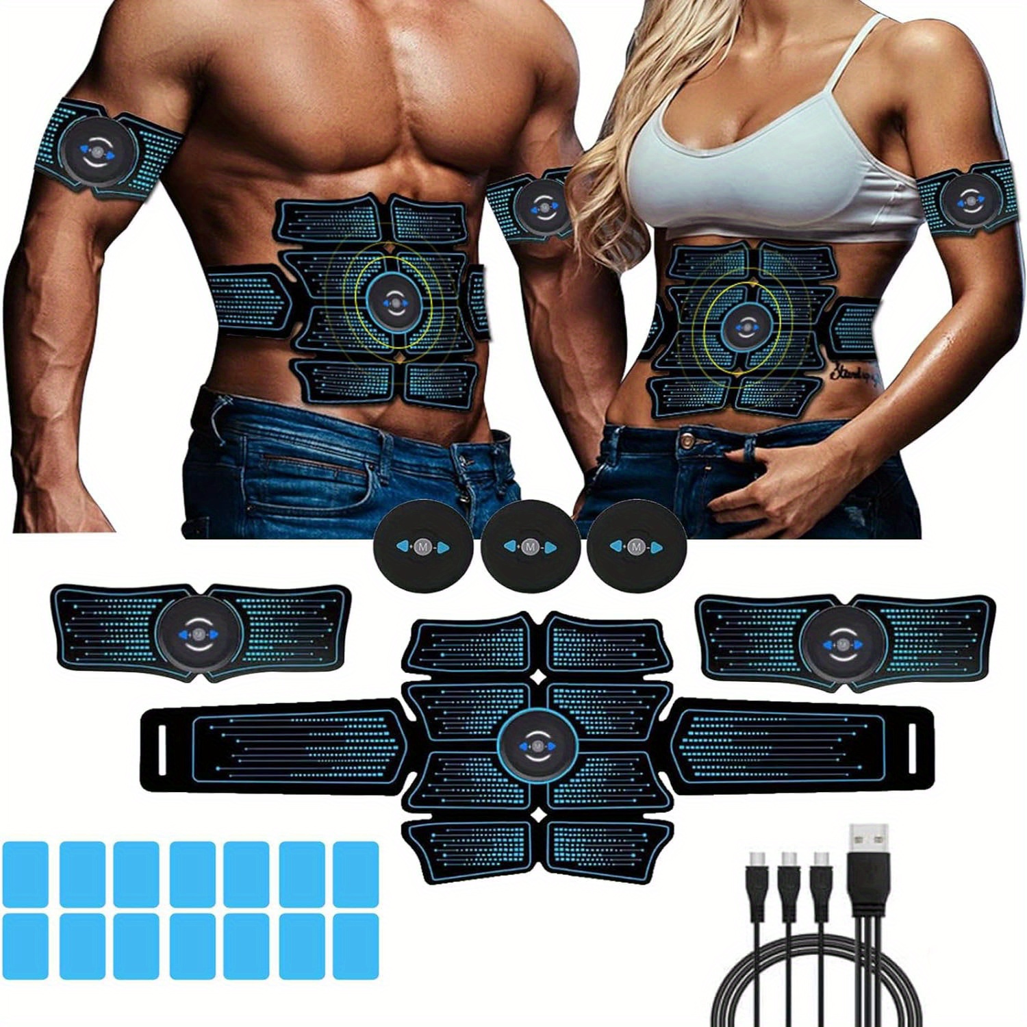 Unisex Muscle Toner Set, Muscle Exercise for Abdomen Waist Arm Leg, 8 Modes & 10 Levels Sport Belts Set, Best Gift for Indoor Outdoor Home Gym