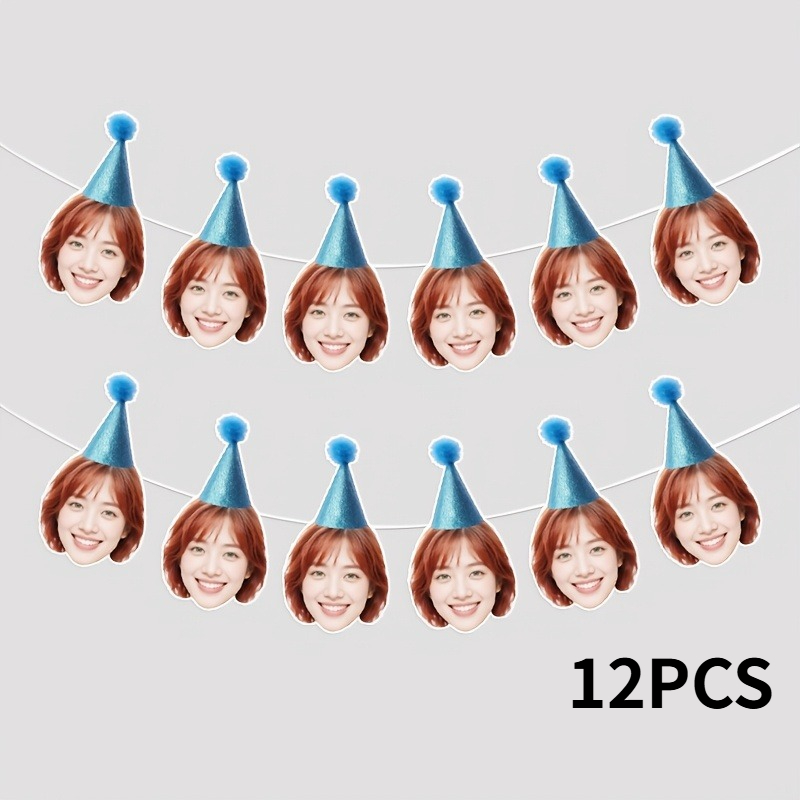 TEMU Customizable Face Banner, Blue Sequined Party Hat Birthday Decoration Hanging Ornament, Blue Shimmering Hat Portrait Banner For Gatherings,