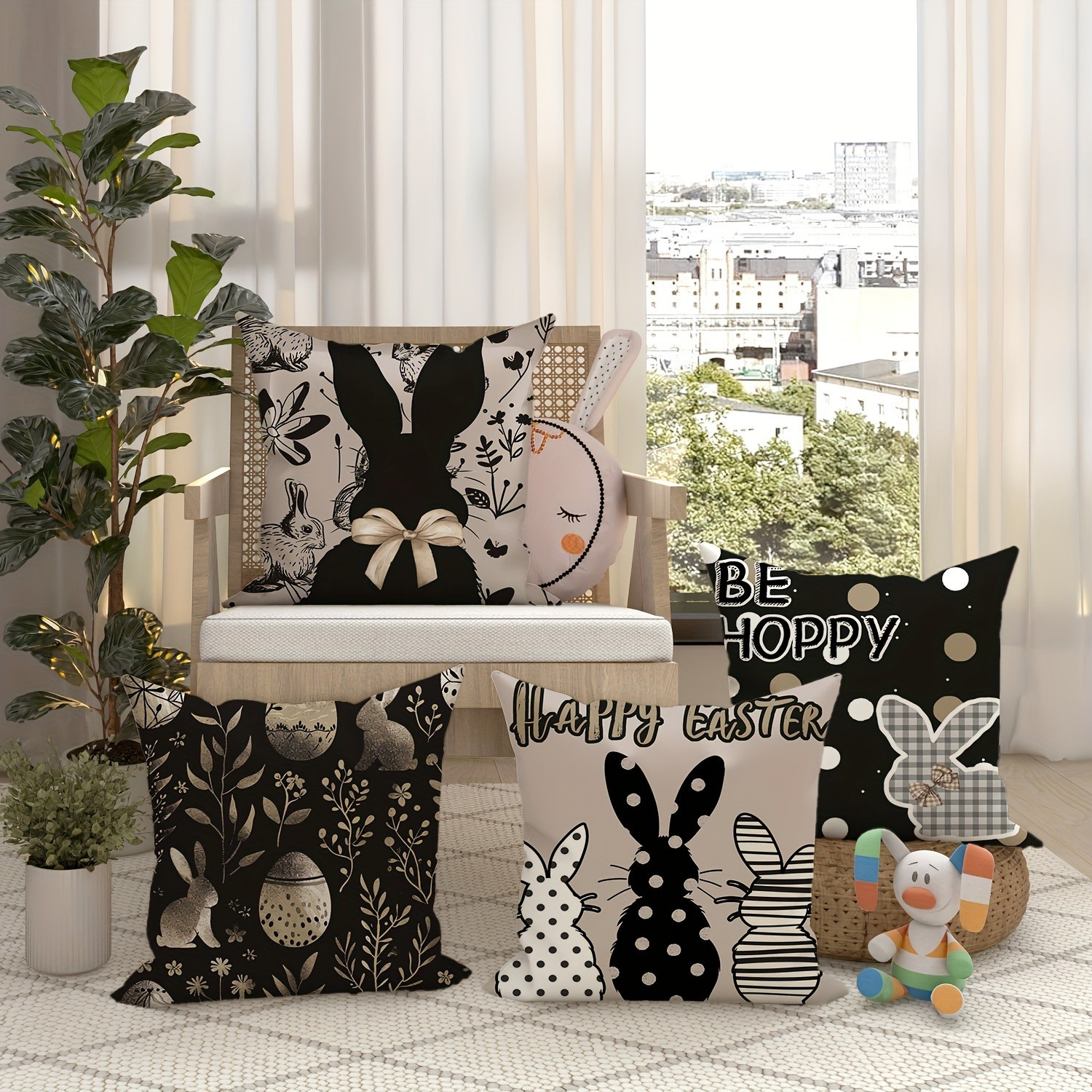 

4pcs Set Black And Polka Dot Pattern Easter Decoration Versatile Style Pillow Cover Single-sided Pillow Cover Does Not Pillow Core Pillow Cover Simple Sofa Chair Decoration 17.7x17.7 Inches