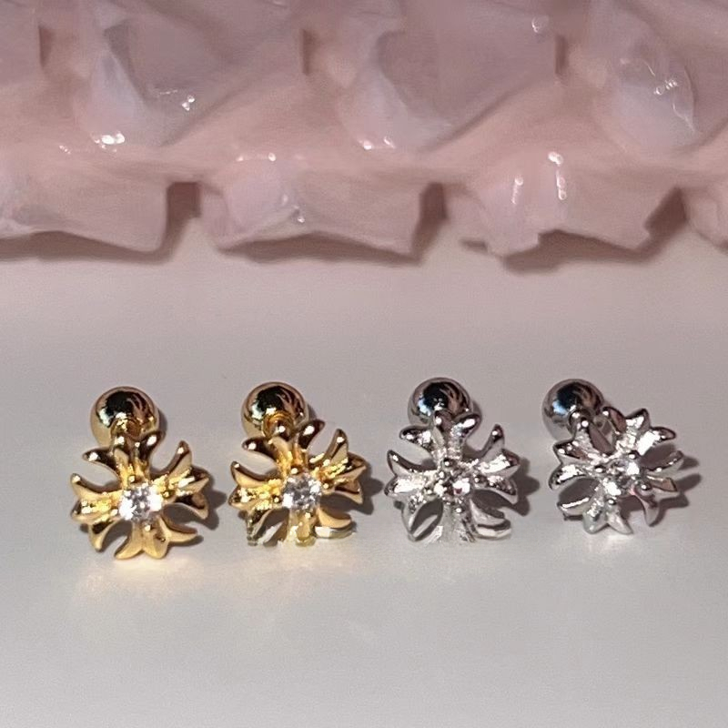 TEMU ミニスクリュー ヘピアス - 十字架＆ラボダイヤモンド付きミニチュアボーンスタッド、かわいいミニマリストなヘ軟骨ピアス、通年の普段使いやお正月に、光沢のある無メッキ風、ライトベージュタイプ