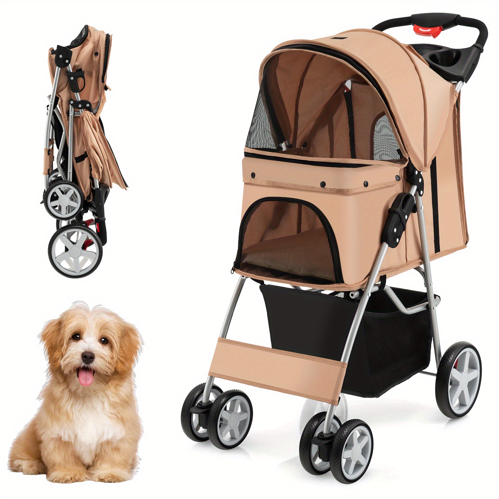 Dog Cart Pet Buggy Up To 15kg, Dog Buggy With Mesh Windows & Drink Holder & Trailer, Cat Buggy For Small Dogs Cats