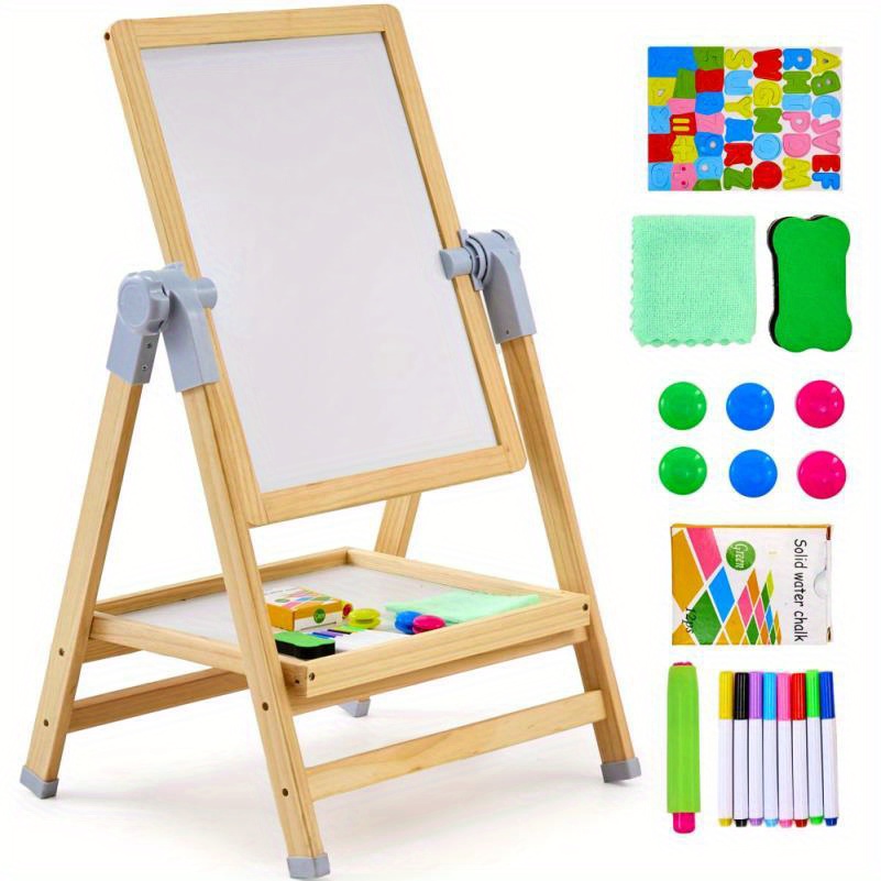 Double Sided Art Easel Wooden Magnetic Chalkboard and Whiteboard for Drawing Painting and Learning Activities