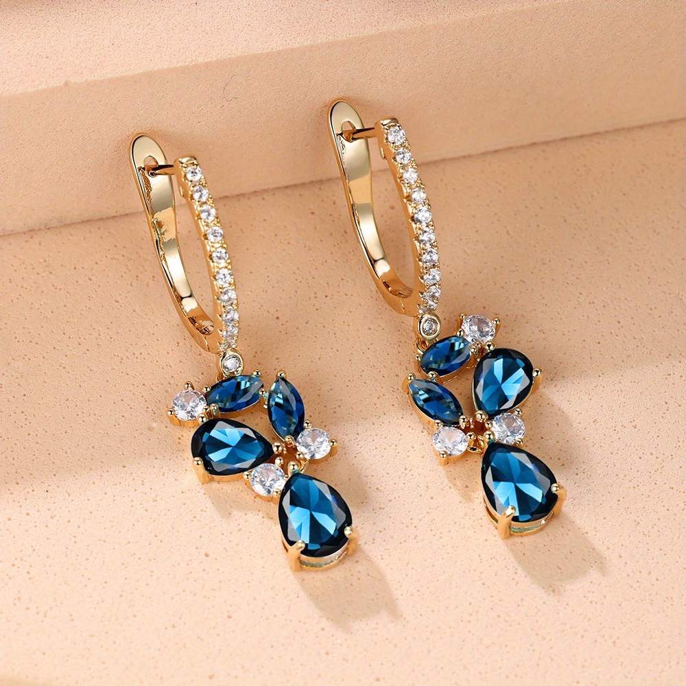 E-shop 1 Paar Elegante Blumen-Tränenohrringe – Tiefblaue Steine, Hochzeit, Valentinstag, Party-Schmuck – Ganzjährig formelle & Alltags-Eleganz